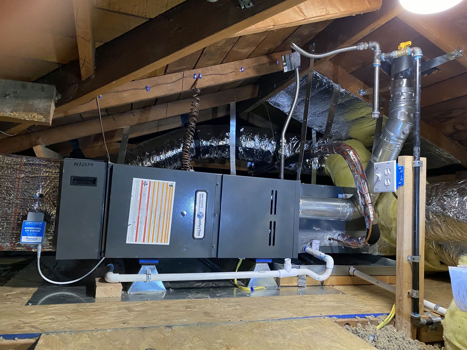 New attic furnace and ductwork installed by Comfort Time